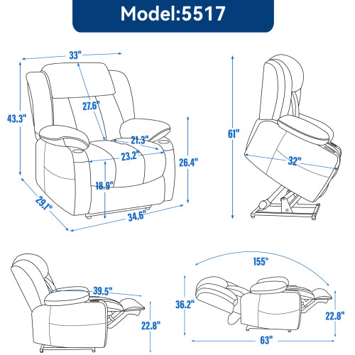 Power Lift Recliner with Heat and Massage, USB and Type-C Ports
