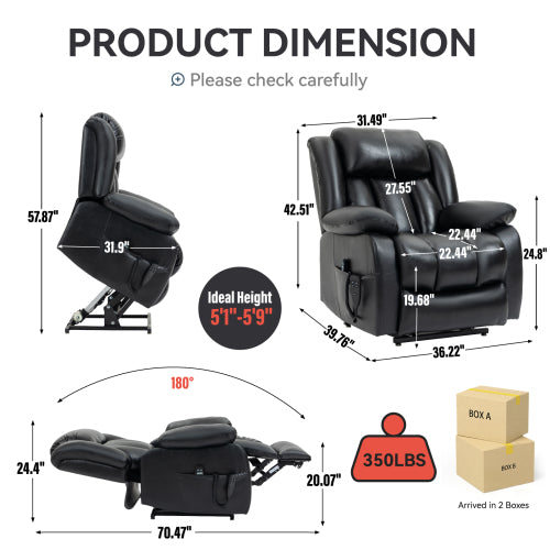 Genuine Leather Lift Chair with Heat and Massage