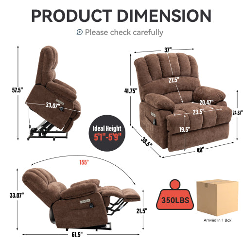 Large Power Lift Recliner with Heat & Massage