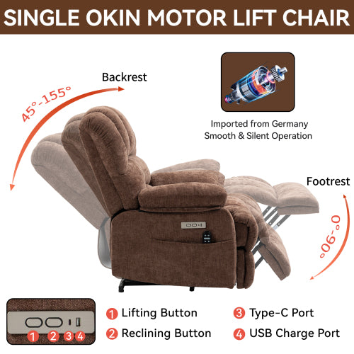 Large Power Lift Recliner with Heat & Massage