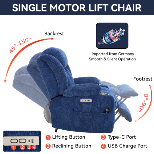 Power Lift Recliner with Heat and Massage, USB and Type-C Ports