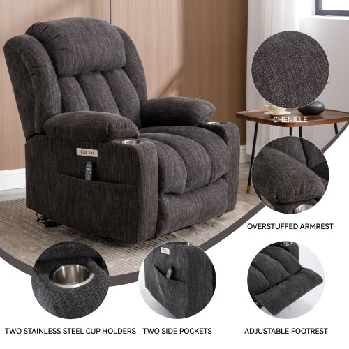 Power Lift Recliner with Heat and Massage, USB and Type-C Ports
