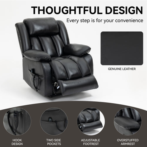 Genuine Leather Lift Chair with Heat and Massage
