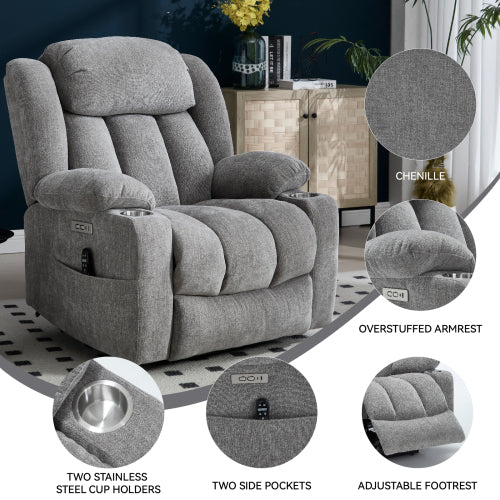 Power Lift Recliner with Heat and Massage, USB and Type-C Ports