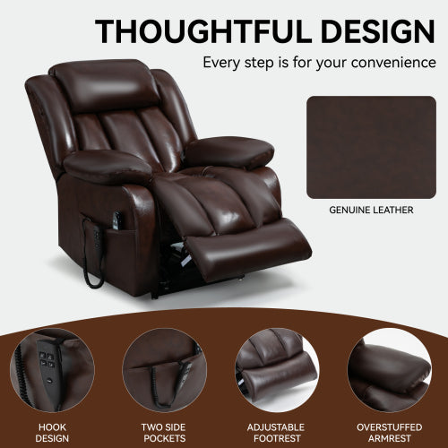 Genuine Leather Lift Chair with Heat and Massage