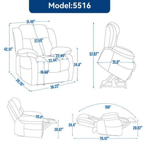 Genuine Leather Lift Chair with Heat and Massage